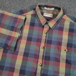 Orvis Shirt Mens XL Multicolor Plaid Short Sleeve Button Down Cotton Casual